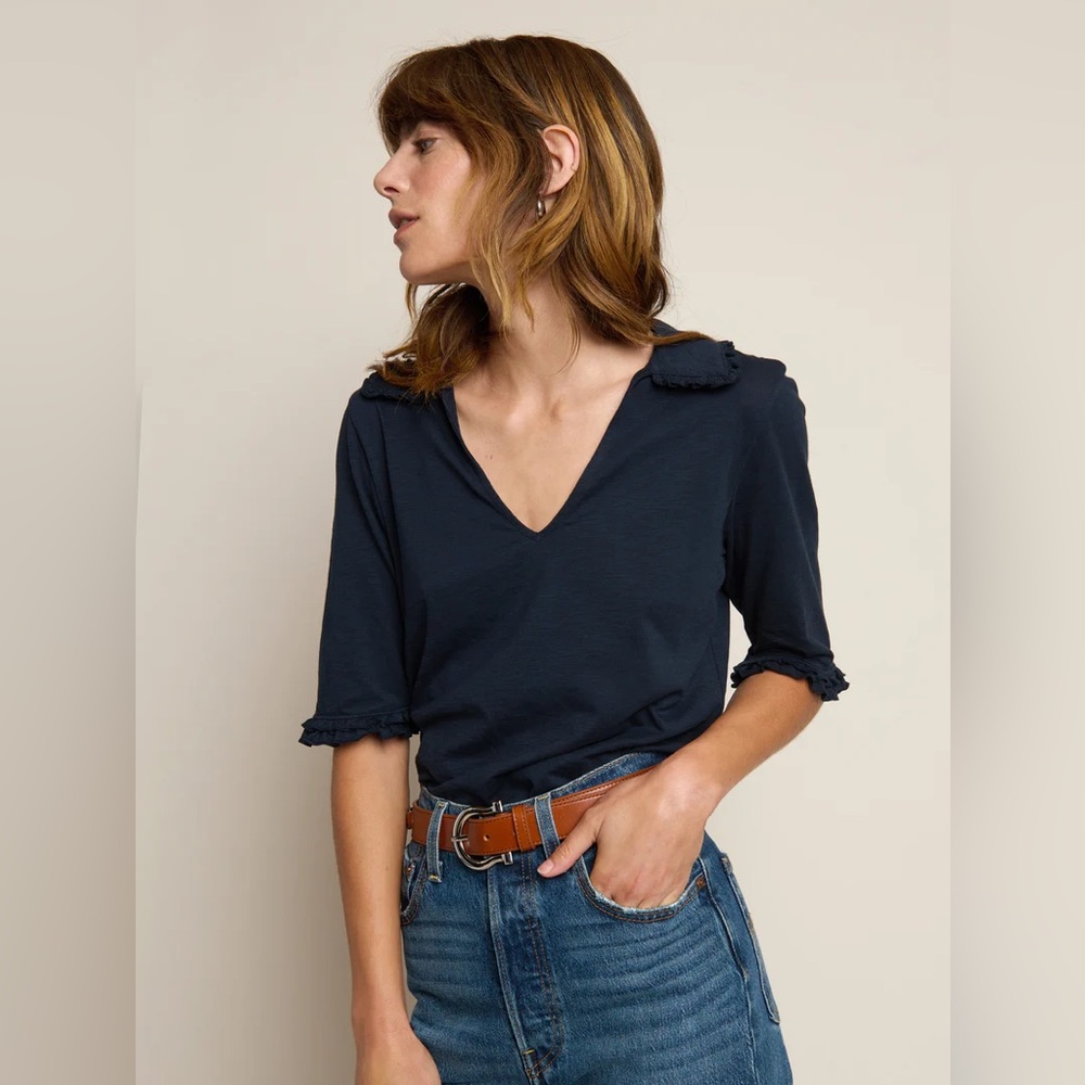 Nation LTD Allison Collared Tee in Navy Night Sky size Medium